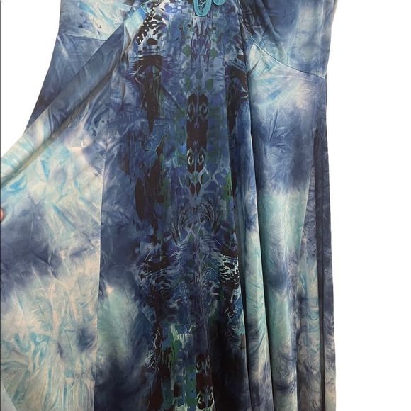 One World Live and Let Live Blue Tie Dye High Low Boho Sleeveless Dress Size L - Picture 5 of 10